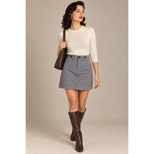Paper Boy Blue Micro Plaid Cotton Pencil Mini Skirt Button Detail Size 6 Preppy